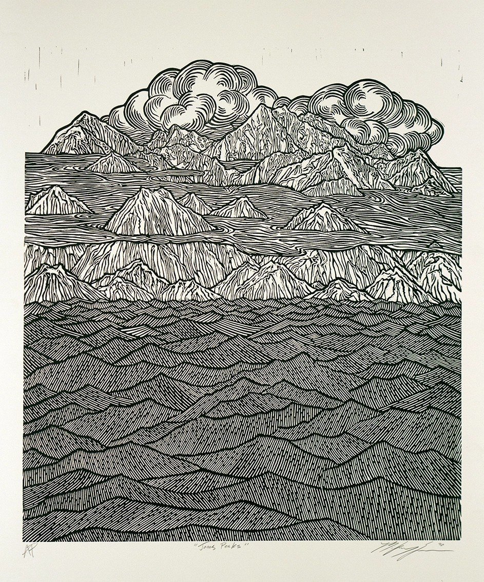 Jones Peaks — Woodcut Print